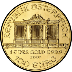 аверс 100 евро 2007 "Венская филармония 1 oz Gold"