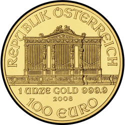 аверс 100€ 2008 "Венская филармония 1 oz Gold"