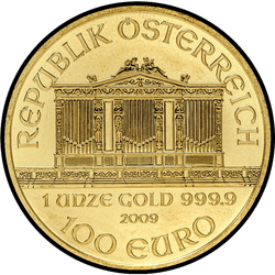 аверс 100€ 2009 "Венская филармония 1 oz Gold"