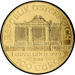 аверс 100 евро 2010 "Венская филармония 1 oz Gold"
