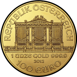 аверс 100 евро 2012 "Венская филармония 1 oz Gold"