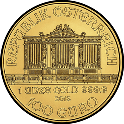 аверс 100€ 2013 "Венская филармония 1 oz Gold"