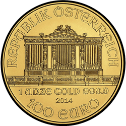 аверс 100 евро 2014 "Венская филармония 1 oz Gold"