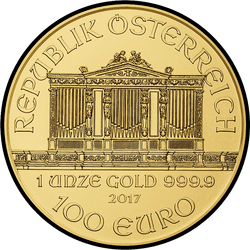 аверс 100€ 2017 "Венская филармония 1 oz Gold"