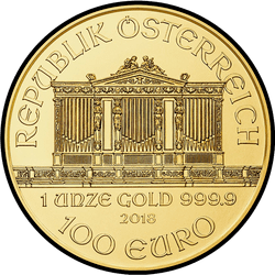 аверс 100€ 2018 "Венская филармония 1 oz Gold"