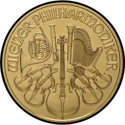 реверс 100 евро 2020 "Венская филармония 1 oz Gold"