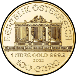 аверс 100€ 2022 "Венская филармония 1 oz Gold"