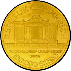 аверс 100000 евро 2004 "Венская филармония 1000 oz Gold"