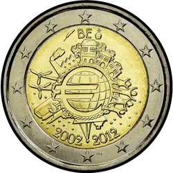аверс 2€ 2012 "10 años de billetes y monedas en euros"