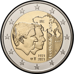 аверс 2€ 2021 "100th anniversary of the Constitution of the Belgian-Luxembourg Economic Union"