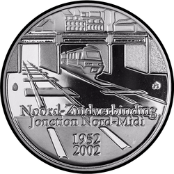 реверс 10 евро 2002 "50 лет открытия ж/д линии Север-Юг в Брюсселе"
