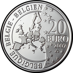 аверс 20 euro 2007 "100 лет со дня рождения Эрже"
