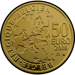 аверс 50 евро 2008 "100 лет пьесы "Синяя птица" Мориса Метерлинка"
