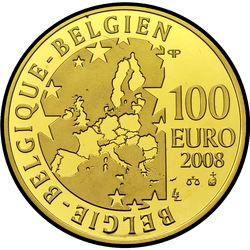 аверс 100 евро 2008 "50 лет Международной выставке ЭКСПО-58 в Брюсселе"