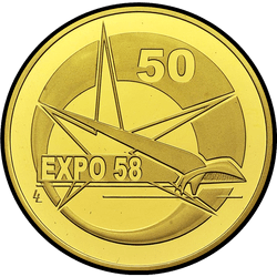 реверс 100 евро 2008 "50 лет Международной выставке ЭКСПО-58 в Брюсселе"