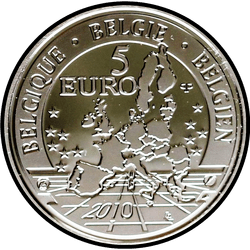 аверс 5 евро 2010 "175 лет железной дороги в Бельгии"
