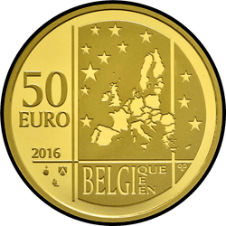 аверс 50 евро 2016 "Альберт Эйнштейн - 100 лет Общей теории относительности"