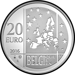 аверс 20 euro 2016 "100 лет Бельгийскому обществу милосердия"