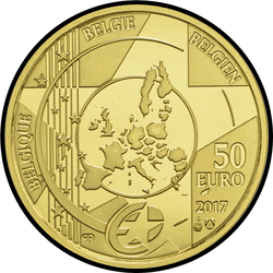 аверс 50 евро 2017 "Центральный вокзал Антверпена"