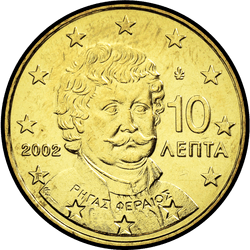 аверс 10 cents (€) 2002 "10 cêntimos F / 2002"