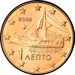 аверс 1 цэнт (€) 2008 ""