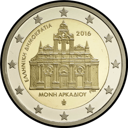 аверс 2€ 2016 "150 aniversario de la quema del Monasterio de Arkadi"