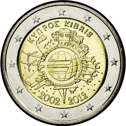 аверс 2€ 2012 "10 años de billetes y monedas en euros"