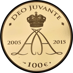 реверс 100 евро 2015 "10 лет правлению Принца Альбера II"