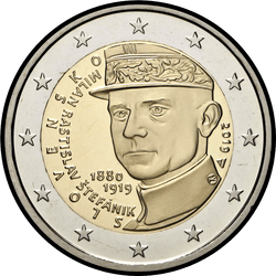 аверс 2€ 2019 "الذكرى السنوية رقم 100 لوفاة ميلان راستيسلاف شتيفانيك"