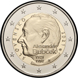 аверс 2€ 2021 "100th anniversary of the birth of Alexander Dubchek"