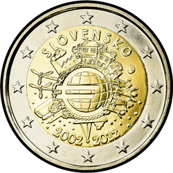 аверс 2€ 2012 "10 anni di banconote e monete in euro"