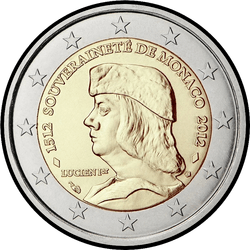аверс 2€ 2012 "500 años de reconocimiento de la independencia de Mónaco"