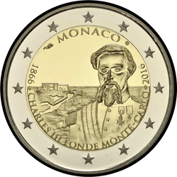 аверс 2€ 2016 "150-річчя від дня заснування Монте-Карло Карла III"