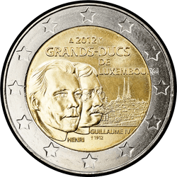 аверс 2€ 2012 "100-річчя з дня смерті великого князя Люксембурга Вільгельма IV"
