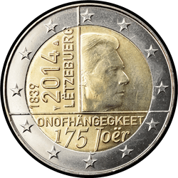 аверс 2€ 2014 "175 ° aniversario de la Fundación de la Independencia de Luxemburgo"