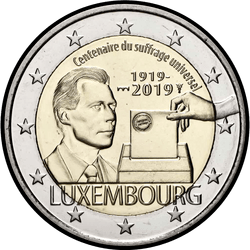 аверс 2€ 2019 "100-летие всеобщего избирательного права в Люксембурге"