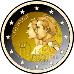 аверс 2€ 2022 "10. výročí svatby korunního velkovévody Guillauma a korunní velkovévodkyně Stephanie"
