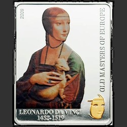 реверс 5 Долларов 2009 "Леонардо да Винчи Дама с горностаем (позолота)"