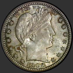 аверс 25¢ (quarter) 1906 "USA - Quarter / 1906 - D"