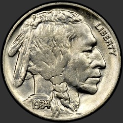 аверс 5¢ (nickel) 1934 "USA - 5 Cents / 1934 - Buffalo Five Cent 1934"