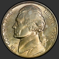 аверс 5¢ (nickel) 1938 "USA  -  5セント/ 1938  -  P"