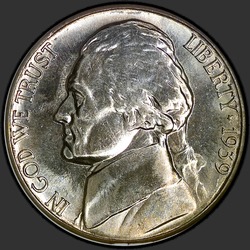 аверс 5¢ (nickel) 1939 "USA - 5 centů / 1939 - S"