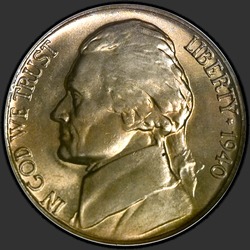 аверс 5¢ (nickel) 1940 "EUA - 5 cêntimos / 1940 - D"