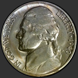 аверс 5¢ (nickel) 1940 "EUA - 5 cêntimos / 1940 - S"