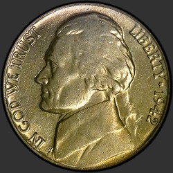 аверс 5¢ (nickel) 1942 "USA - 5 Cents / 1942 - Jefferson Five Cent 1942 (Nickel)"