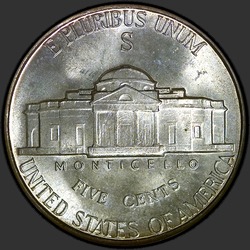 реверс 5¢ (никель) 1942 "США - 5 Cents / 1942 - S"