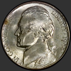 аверс 5¢ (nickel) 1944 "USA - 5 Cents / 1944 - S"
