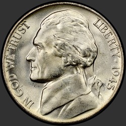 аверс 5¢ (nickel) 1945 "미국 - 5 센트 / 1945 - P"