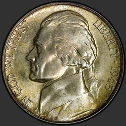 аверс 5¢ (nickel) 1945 "الولايات المتحدة الأمريكية - 5 سنت / 1945 - D"