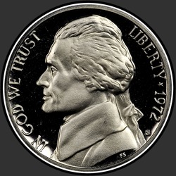 аверс 5¢ (nickel) 1972 "미국 - 5 센트 / 1972 - S 증명"
